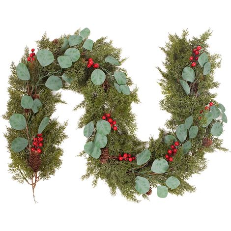 Guirlande De Noël En Caoutchouc Souple - 2 7 M - Feuilles De Laurier Et De Cyprès Artificielles - Décoration Intérieure Et Extérieure - 1 Pièce (1/5)