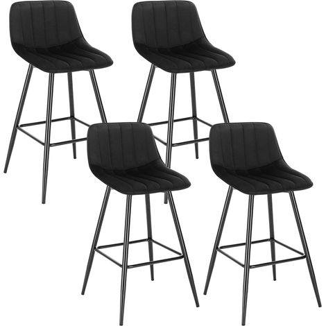 WOLTU 4X Taburete de Bar con Respaldo Paquete de 4 Marco de Metal Muebles Cocina Asiento de Terciopelo Taburetes Cocina Altos Sillas Bar Altas Cocina Negro (1/5)