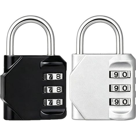 Zahlenschloss 2 Stück für Taschen & Spinde, Silber+Schwarz, 3-stellig