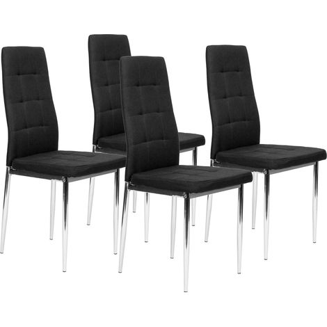 Set di 4 sedie per soggiorno e sala da pranzo sedia semplice trapuntata gambe cromate nere