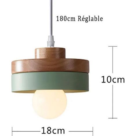 Suspension Moderne Rond Lustre Abat-jour en Bois et Métal Vert, E27 Luminaire Éclairage de Plafond pour Salon Salle (1/3)