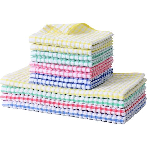 Lot de 12 Torchons et Chiffons, Coton Éponge, Absorbant, Lavable en Machine, Cuisine Bar Hôtel (1/5)