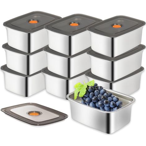 Lot de 10 Boîtes Alimentaires en Inox, 1,2 L avec Couvercles (1/5)