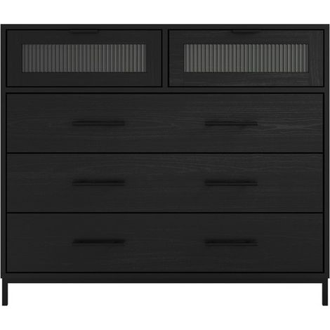 Edison Reeded Chest - Wood - L40 x W95 x H80 cm - Black Matte/Clear