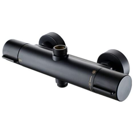 Mitigeur thermostatique de douche noir – Laiton chromé – Deux sorties G 1/2' et 3/4' BSP – Contrôle précis de la température 38℃