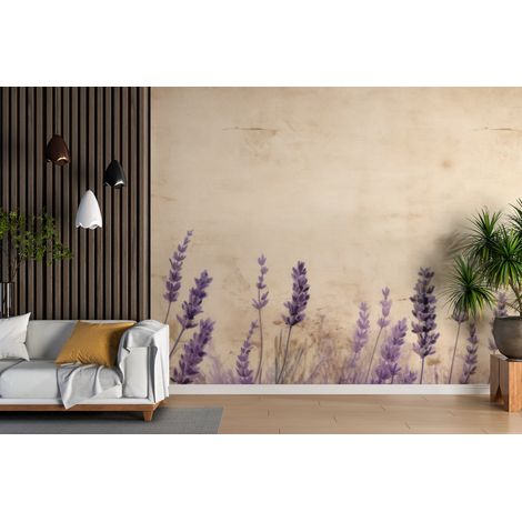 Papier peint fleuri brins de lavande sepia - 150 x 250 cm (1/2)