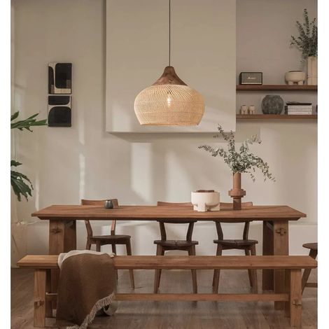Lampe suspension en rotin beige Wabi-Sabi – Éclairage décoratif rétro pour intérieur (1/5)