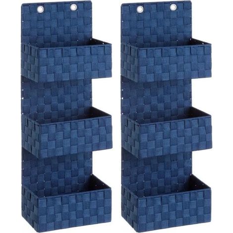 Lot de 2 organisateur de rangement à suspendre,étagère murale coloris bleu - Longueur 25 x Profondeur 15 x Hauteur 72 cm (1/3)