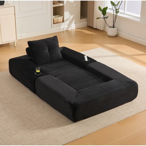 Canapé convertible 122x98x80 cm en corduroy noir HAVRYA (1/5)