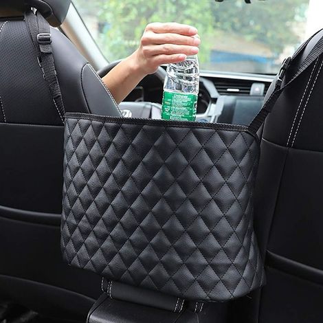 Sac filet de voiture Sacs à main,Poche filet de voiture Porte-sac à main Sac de siège de voiture Cuir Porte-sac à main en cuir Organisateur de rangement pour sac de voiture Entre les sièges avant pour (1/5)