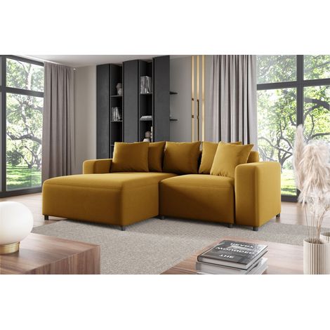 Ecksofa Designersofa Sofa MEGAN XS in Stoff Salvador Honiggelb Ottomane Links (1/2)