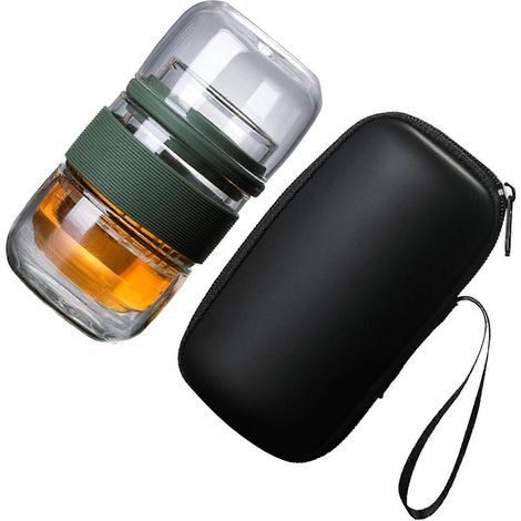 Service à thé de voyage tout-en-un, service à thé portable en verre avec étui de transport (vert) (1/5)