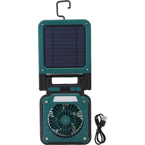 Ortviai Ventilateur de Camping Solaire avec Lampe LED, 3 Vitesses, 5 Modes d’Éclairage, Batterie 4000 mAh Rechargeable (1/5)