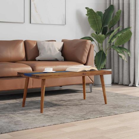Table basse en teck avec résine bleue, marron, 100 x 50 x 40 cm - PANGIVO (1/5)