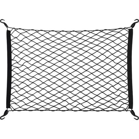 Filet de coffre élastique 80x62 cm Sécurise bagages, jouets et colis Montage rapide avec 4 crochets Nylon noir extensible (1/5)