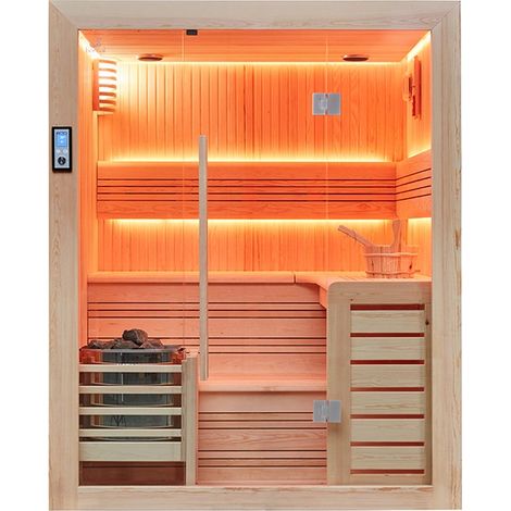 Sauna traditionnel 4 places 170x150x210 cm – En Hemlock massif – Poêle Harvia 6kW – Isolation efficace – Commande digitale externe – Boreal