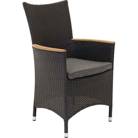 Malin Chaise de jardin empilable avec accoudoirs avec coussin, noir, teinte naturelle.
