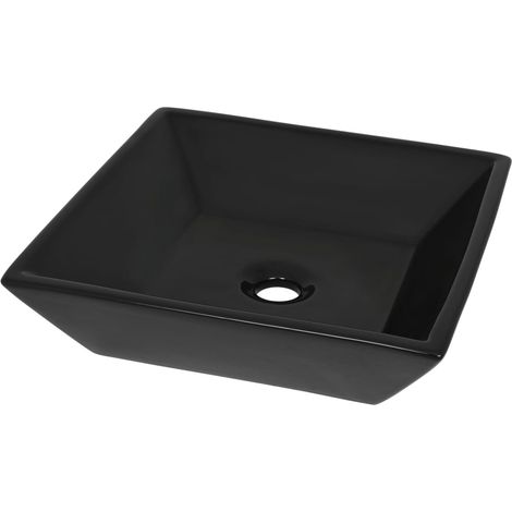 Lavabo vasque à poser Luxueux, Bac à laver, Céramique carré Noir 41,5 x 41,5 x 12 cm OIB9368E (1/5)