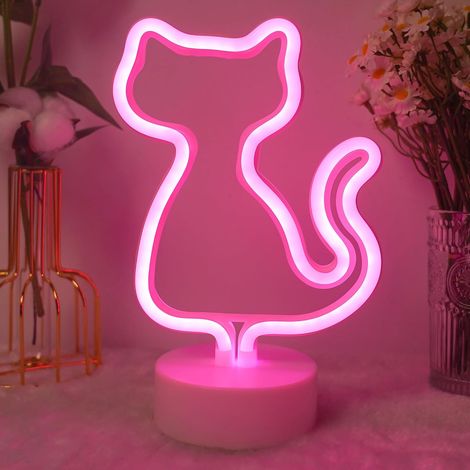 Signe de néon de chat, alimenté par USB ou 3 piles AA avec base de support, décoration de table à manger de LED de chambre de fille, belle lumière de cadeau esthétique pour la fête (1/5)