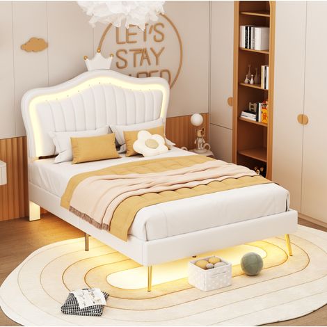 Bett Bettgestell Polsterbett LED 90x200 Weiß OKMYHOME (1/5)