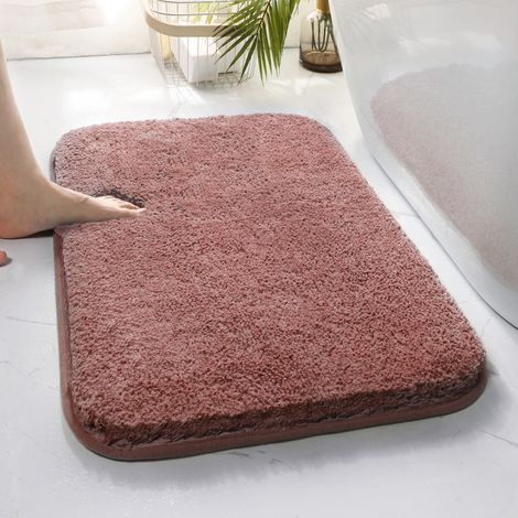 Tapis de Bain 40x60 cm Rose Microfibre Poils Longs Épais Absorbant Antidérapant Ne Peluche Pas Lavable Machine (1/4)