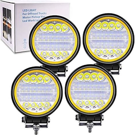 Nazalus-Hot Sale-2PCS LED-Arbeitsscheinwerfer, 72W Spotlight-Arbeitsscheinwerfer, Spot-Flutlichter, Nebelscheinwerfer mit bernsteinfarbenen Angel Eyes, zusätzliche LED-Lichtleiste für Motorrad, Geländ
