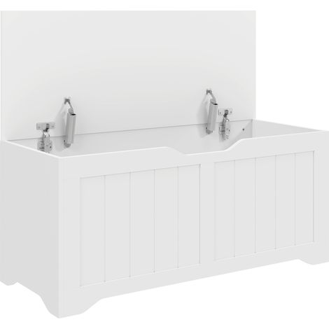 Panca Contenitore 100x40x45 cm Capacità 136L con Coperchio Sollevabile in Legno Bianca (1/5)