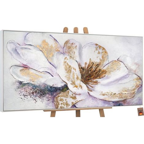 Gemälde Goldene Pfingstrose Rahmen Weiß 160x80 cm