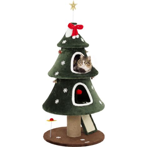 PawHut Cat Tree for Indoor Kittens, Christmas Cat Tower with Dual Condos (1/5)