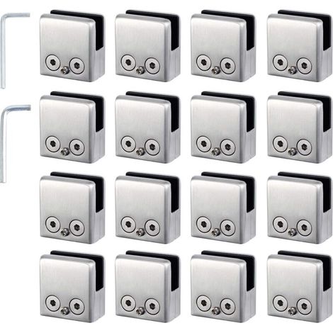 16 pcs Colliers de serrage de verre 8–10 mm en verre Supports de fixation en acier inoxydable Verre Chrome étagères réglables pour Balustrade Escalier Main courante
