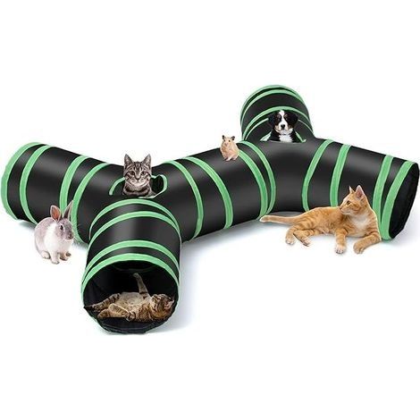 Tunnel de chat de type osseux amélioré, Tube de tunnel de jeu pliable à 4 voies pour chat avec sac de rangement pour chats, chiots, lapins, furets, cochons d'Inde, utilisation intérieure et exté (1/5)