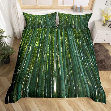 Parure de Lit Imprimé Bambou 200x200cm Feuilles Tropicales Ensembles de Housse de Couette Thème Nature Botanique Vert Housse de Couette Branches de Feuilles Respirantes Décor de Chambre - 200x200cm (1/5)