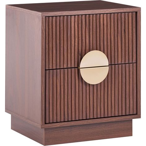 2 Drawer Bedside Table Dark Brown MDF Metal Handle Modern Storage Unit Fluted Design Nightstand Bedroom NUMURKAH (1/5)