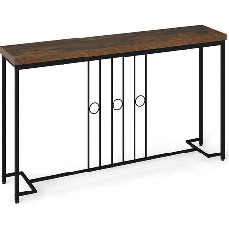 Tavolo consolle industriale in metallo rustico e legno 140 x 30 x 81 cm elegante spazio di archiviazione minimalista in MDF marrone 200021042