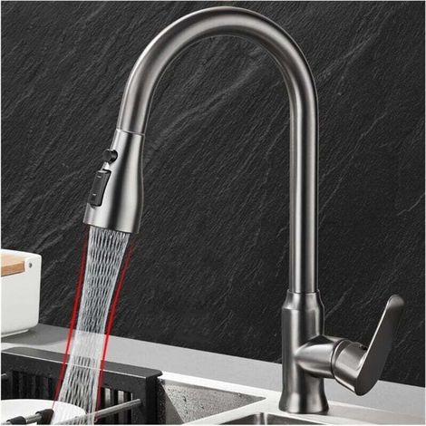 Robinet de cuisine gris, mitigeur d'évier de cuisine à bec extractible, mitigeur chromé (gris) (1/3)