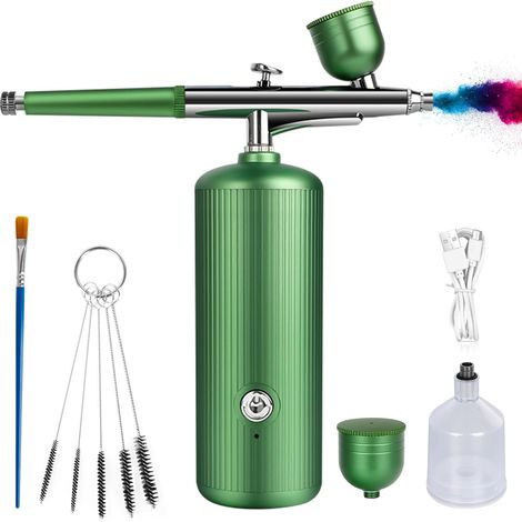 Kit aérographe, buse de 0,3 mm, rechargeable, idéal pour l'hydratation de la peau, le nail art, le tatouage, la peinture, maquillage et gâteaux, vert (1/5)