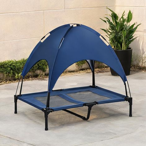 Lit pour chien surélevé avec baldaquin pliable bleu classique (1/5)