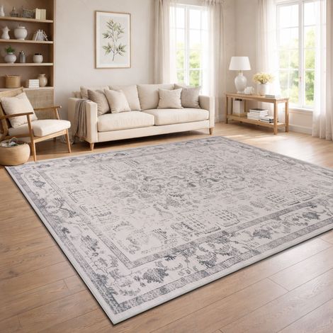 Paco Home Tapis Vintage Boho Moderne Salon Ras Court Lavable Antiderapant Argent 200x280 cm (1/5)