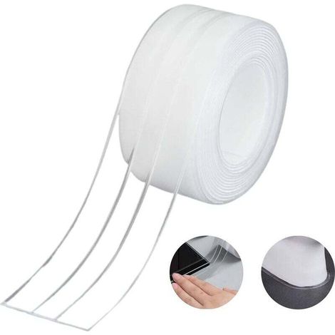 Ahlsen Badezimmer-Dichtungsstreifen, doppellagiges Silikon, selbstklebend, weiß, wasserdicht, gegen Schimmel und Kakerlaken, für Küchenspüle, 38 mm x 3,2 m – transparent (1 Packung)