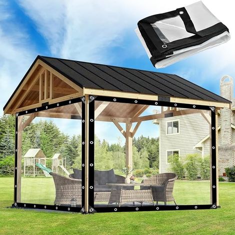 Transparent Tarpaulin with Eyelets 1 x 2 m, Rain Resistant Outdoor Cover for Garden Furniture, Patio, Pergola (1/5)