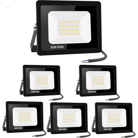 【6PCS】30W Projecteur LED Exterieur 3000LM IP66 Imperméable spot led exterieur Super Brillant Eclairage Extérieur Blanc Chaud(3000k) Sécurité spot led pour stades, usines, Parking, garage, jardi (1/5)