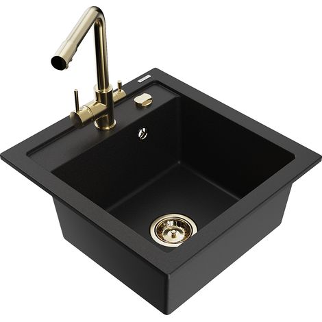 Mexen Vito 1-Becken-Granit-Spüle mit Mischbatterie Duero, Schwarz - 6503-77-671600-50
