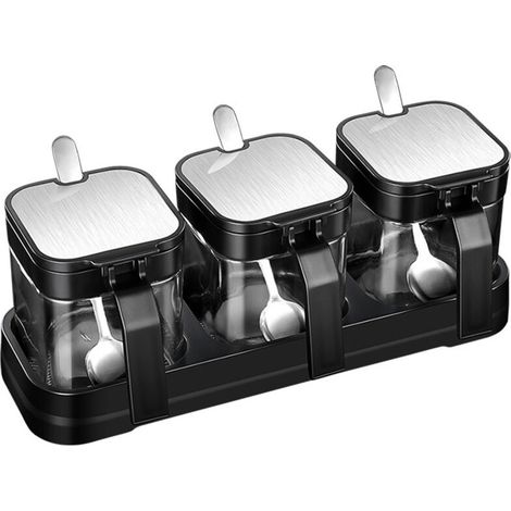 Bardusch-Pot à condiments en verre avec couvercles et cuillères inox, pour épices, sel, sucre – cuisine et rangement (1/4)