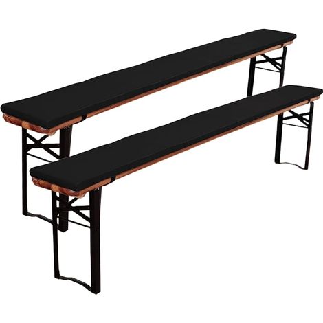 Garden Bench Cushions, Non-Slip Swing Cushions, Waterproof Cotton Garden Stool Mat, with Buckle, 220 x 25 x 3 cm (Black, 2 Pieces) (1/5)