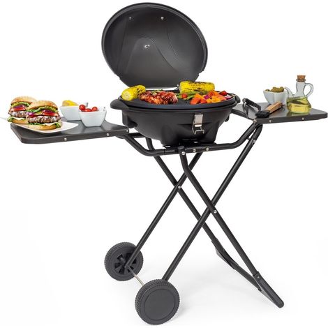 [JAMAIS UTILISE] KitchenBrothers barbecue éléctrique 2 en 1 pliable KitchenBrothers avec roues - avec plaque de cuisson -Compact, vertical, polyvalent, gril et plancha - étagère/supports inclus - raba (1/5)