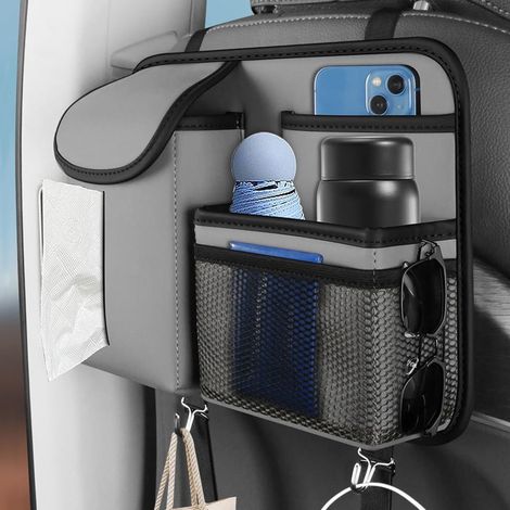 1 Stück Auto-Rücksitz-Organizer, großes Fassungsvermögen, PU-Leder-Taschen-Aufbewahrungsorganisator, Auto-Rückenlehnenschutz, Hängetasche mit Stoffhalter, Autozubehör (grau)