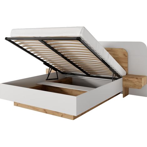 Vente-Unique – Lit coffre avec chevets 160 x 200 cm – 2 tiroirs – Avec LEDs – Panneau de particule mélaminé – Éco-responsable fabriqué en Europe (1/5)