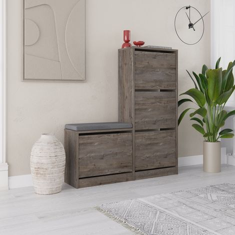 Schuhschrank Dude dunkelbraunes Melamin 105x118.5x26 cm