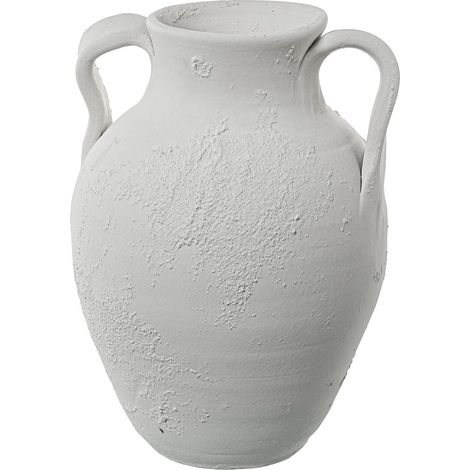 Vase de Table avec poignées en céramique Blanc et Gris Rustique, 22 x 23 x 30 cm (1/4)