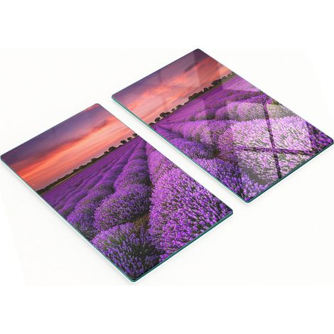 Tablas decorativas de vidrio para servir aperitivos, diseño de campo de lavanda, 2x30x52 cm. (1/5)